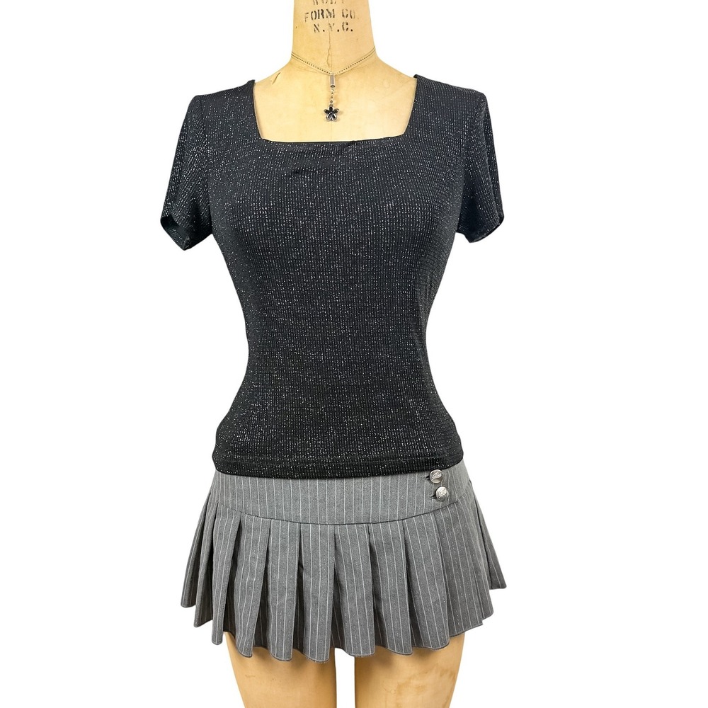 Vintage Black Glitter Top Square Neck Whimsigoth Glam Evening
Blouse Size S